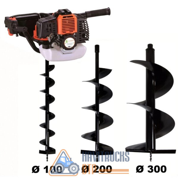 Tarière thermique 3 CV 52 cm3 + lot de 3 mèches (100, 200 et 300 mm)