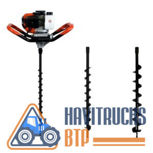 Tarière thermique 3 CV 52 cm3 + lot de 3 mèches (40, 60 et 80 mm)