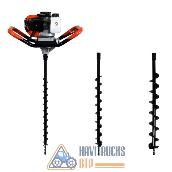 Tarière thermique 3 CV 52 cm3 + lot de 3 mèches (40, 60 et 80 mm)